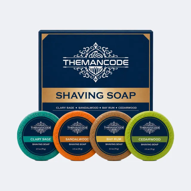 THEMANCODE Shaving Soap Set sapone da barba 4 pezzi sandalo