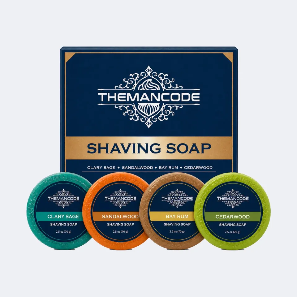 THEMANCODE Shaving Soap Set sapone da barba 4 pezzi sandalo